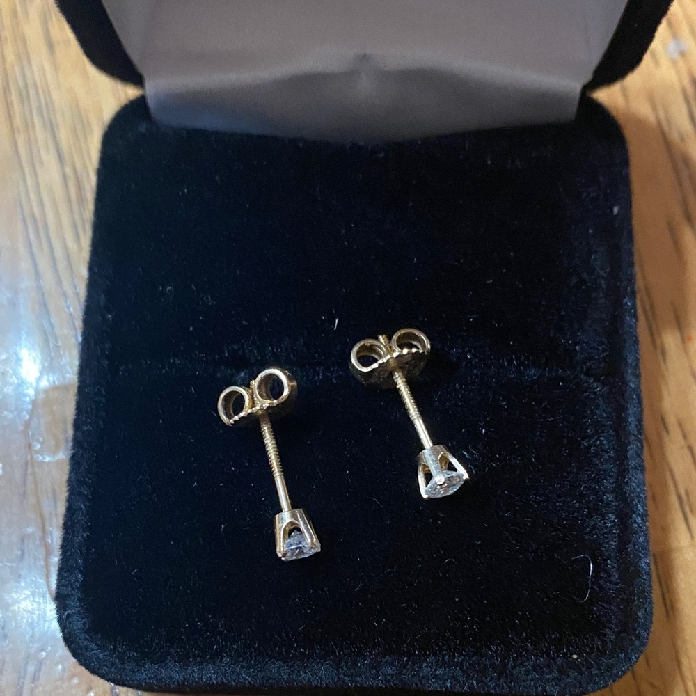 14k Diamond Gold Screw Back Earrings - Picture 4 of 6